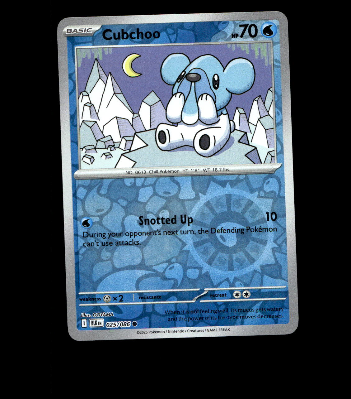 Cubchoo – 025/086 – Black Bolt – Reverse Holo – Near Mint