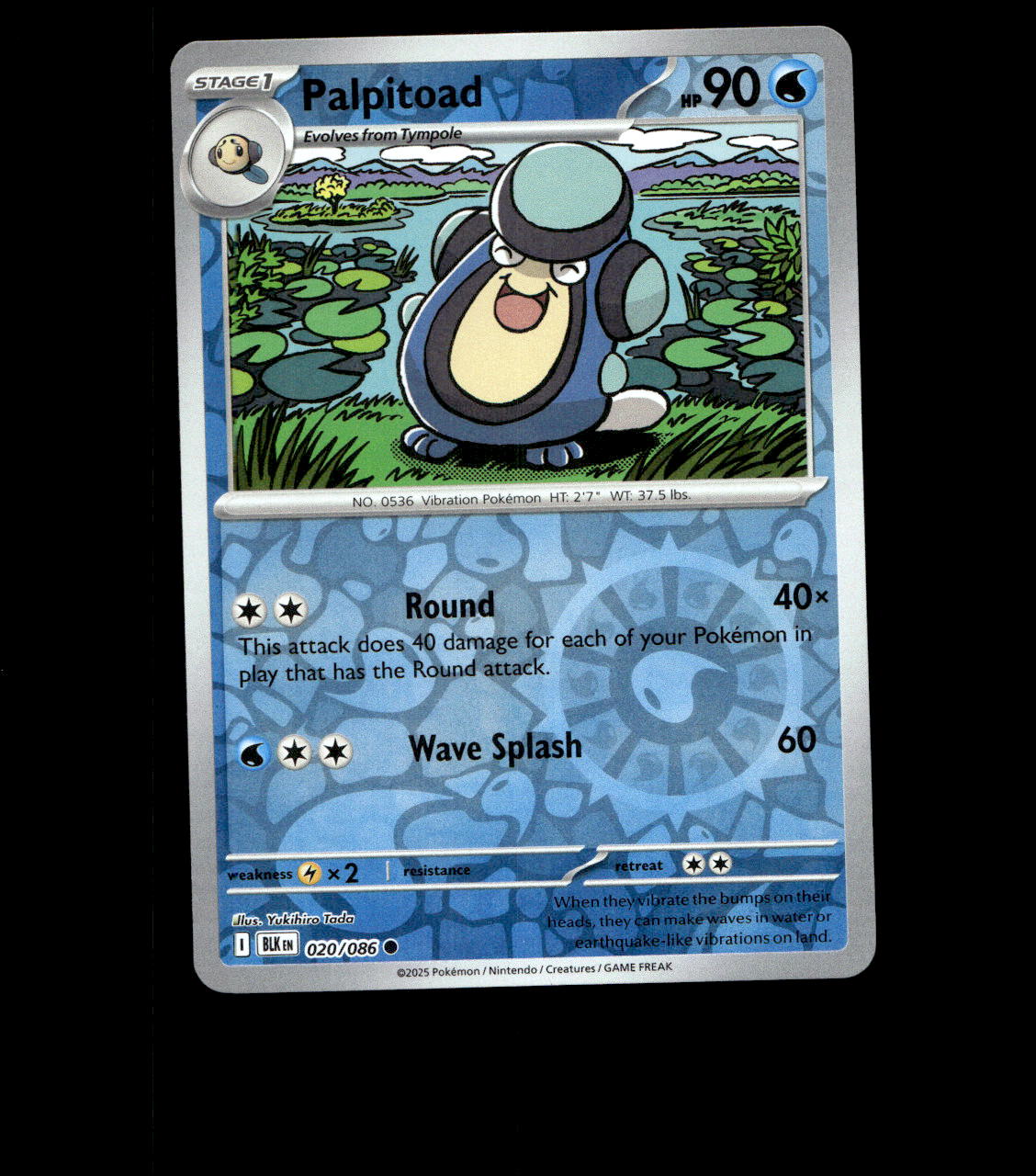 Palpitoad – 020/086 – Black Bolt – Reverse Holo – Near Mint