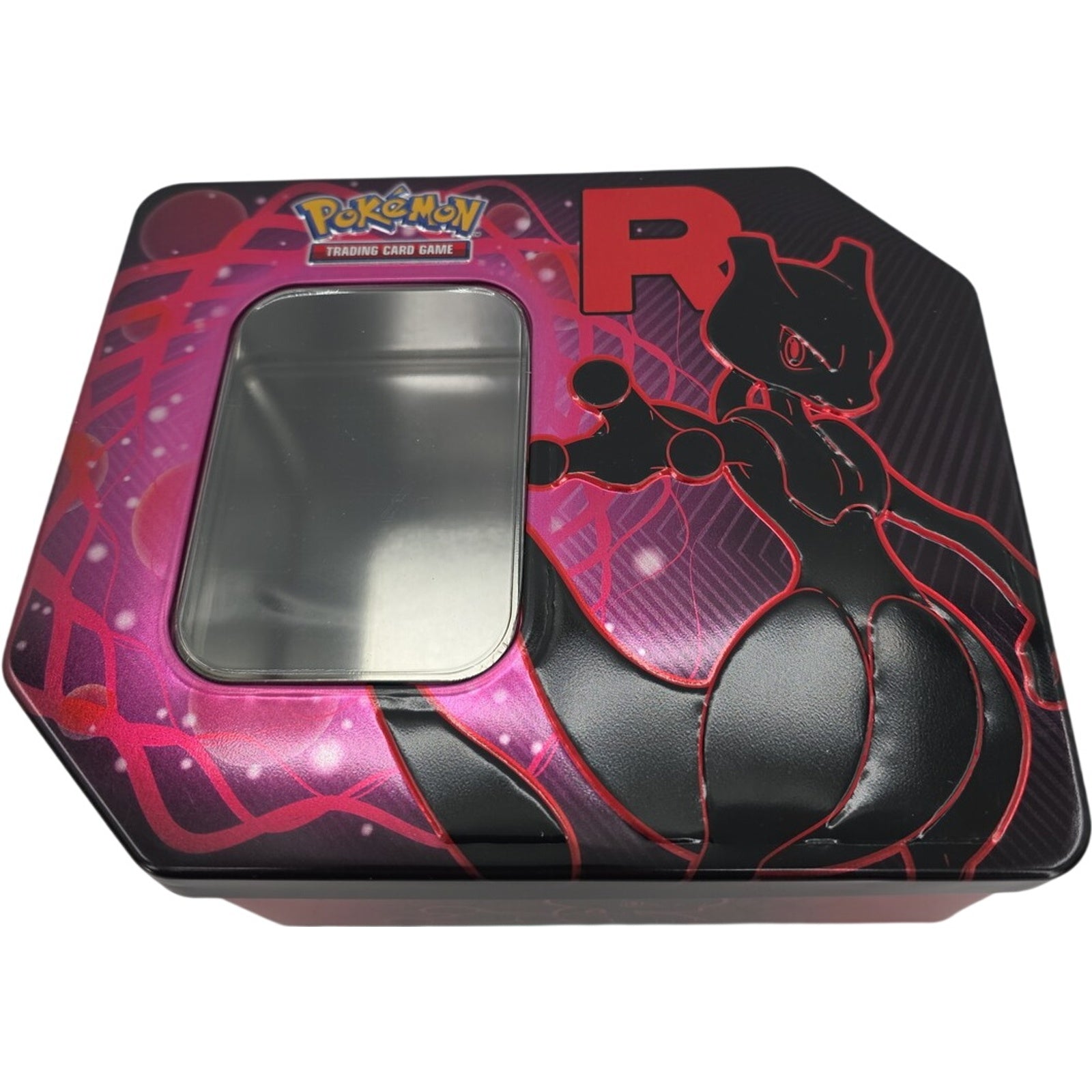 Pokémon TCG Team Rocket Mewtwo ex EMPTY Tin Metal Case Red Black