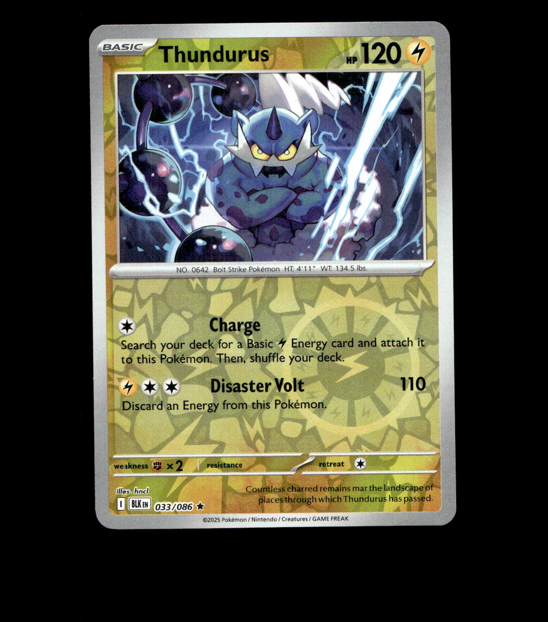 Thundurus – 033/086 – Black Bolt – Reverse Holo – Near Mint