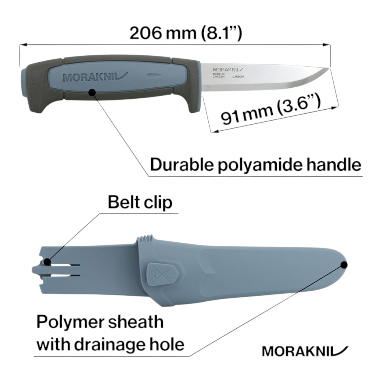 Mora Basic 511 Carbon Steel Blade Knife with Blue Gray Polypropylene Handle