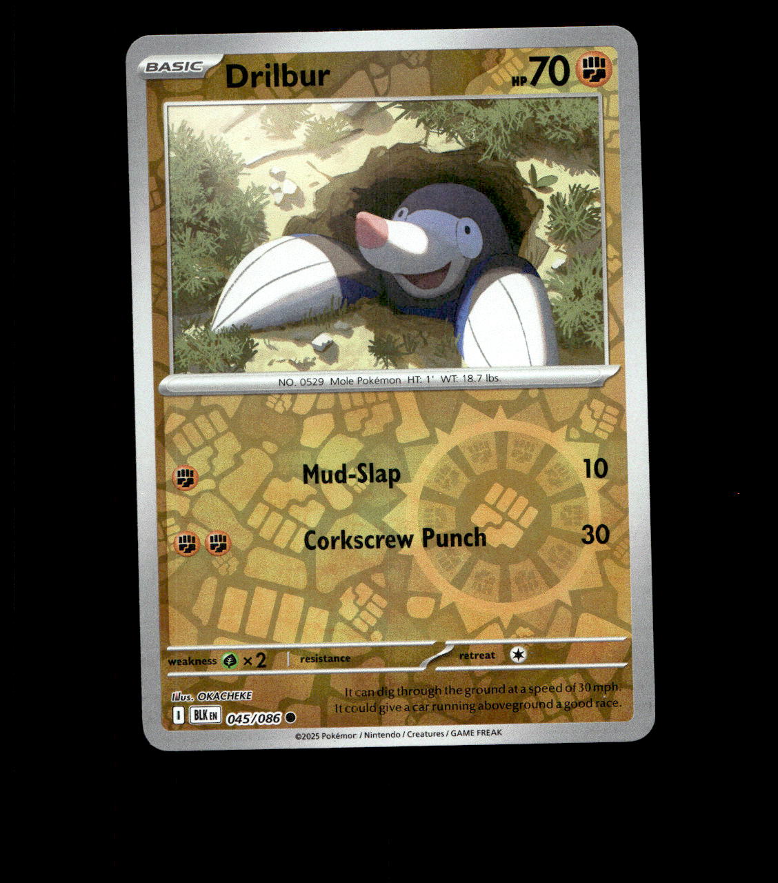 Drilbur – 045/086 – Black Bolt – Reverse Holo – Near Mint