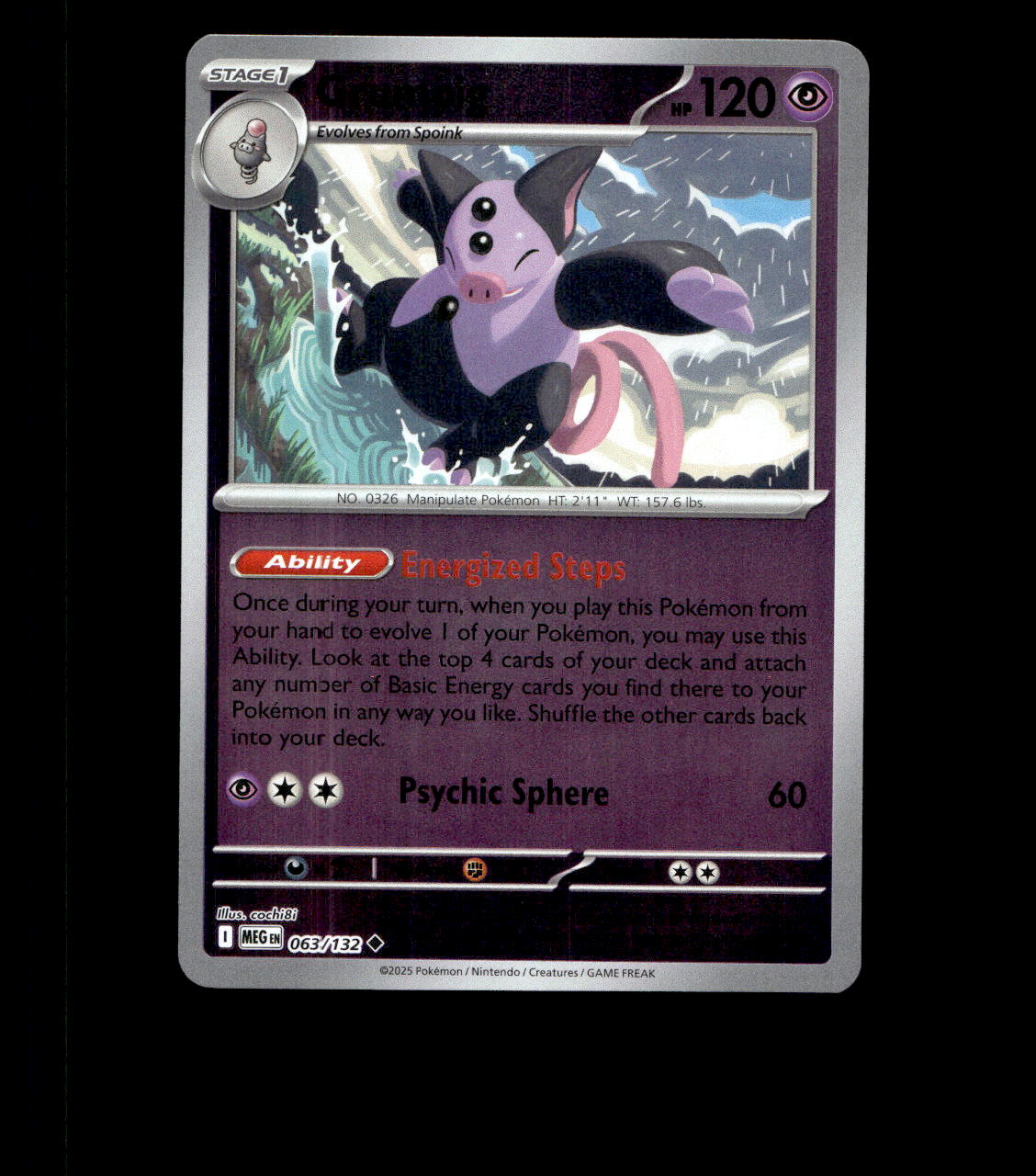 Grumpig – 063/132 – Mega Evolution – Reverse Holo – Near Mint