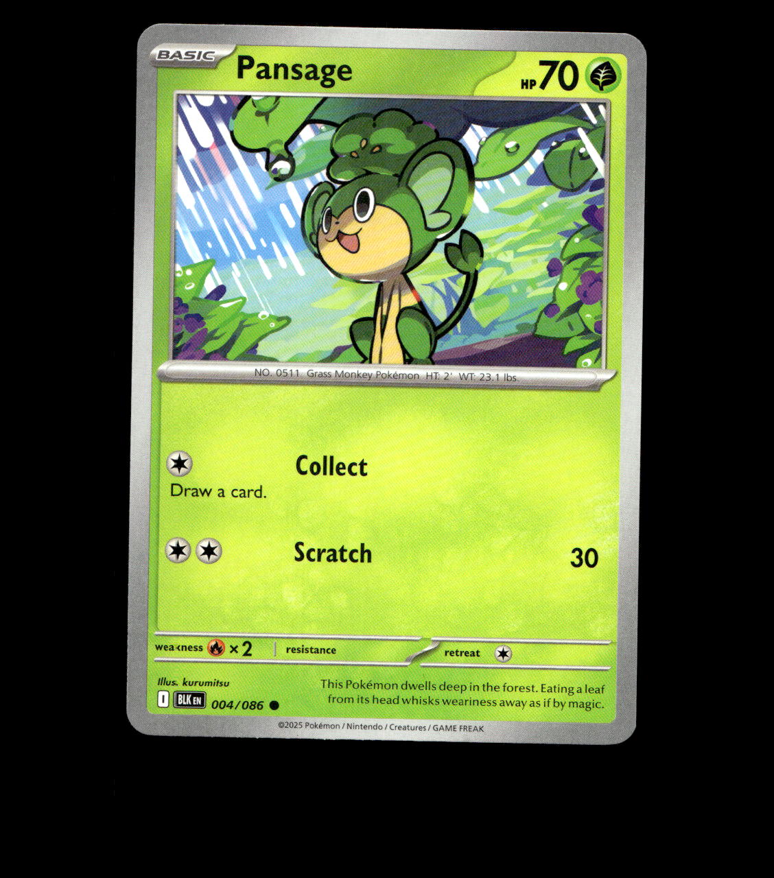 Pansage - 004/086 - Black Bolt - Near Mint Pokemon Card TCG