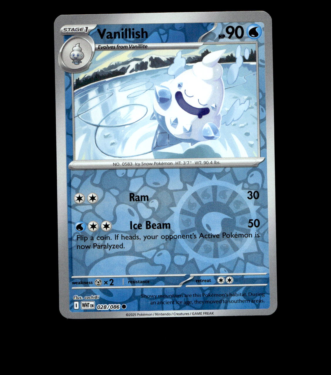 Vanillish - 028/086 - White Flare - Reverse Holo Near Mint Pokemon Card TCG