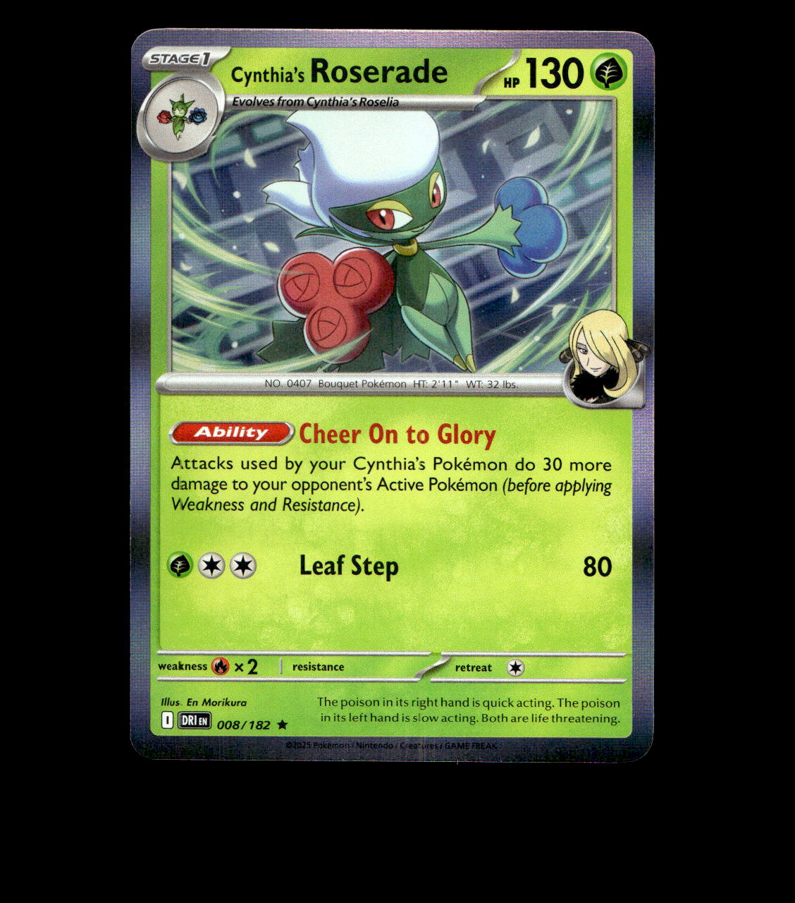 Cynthia’s Roserade - 008/182 - Destined Rivals - Holo Near Mint