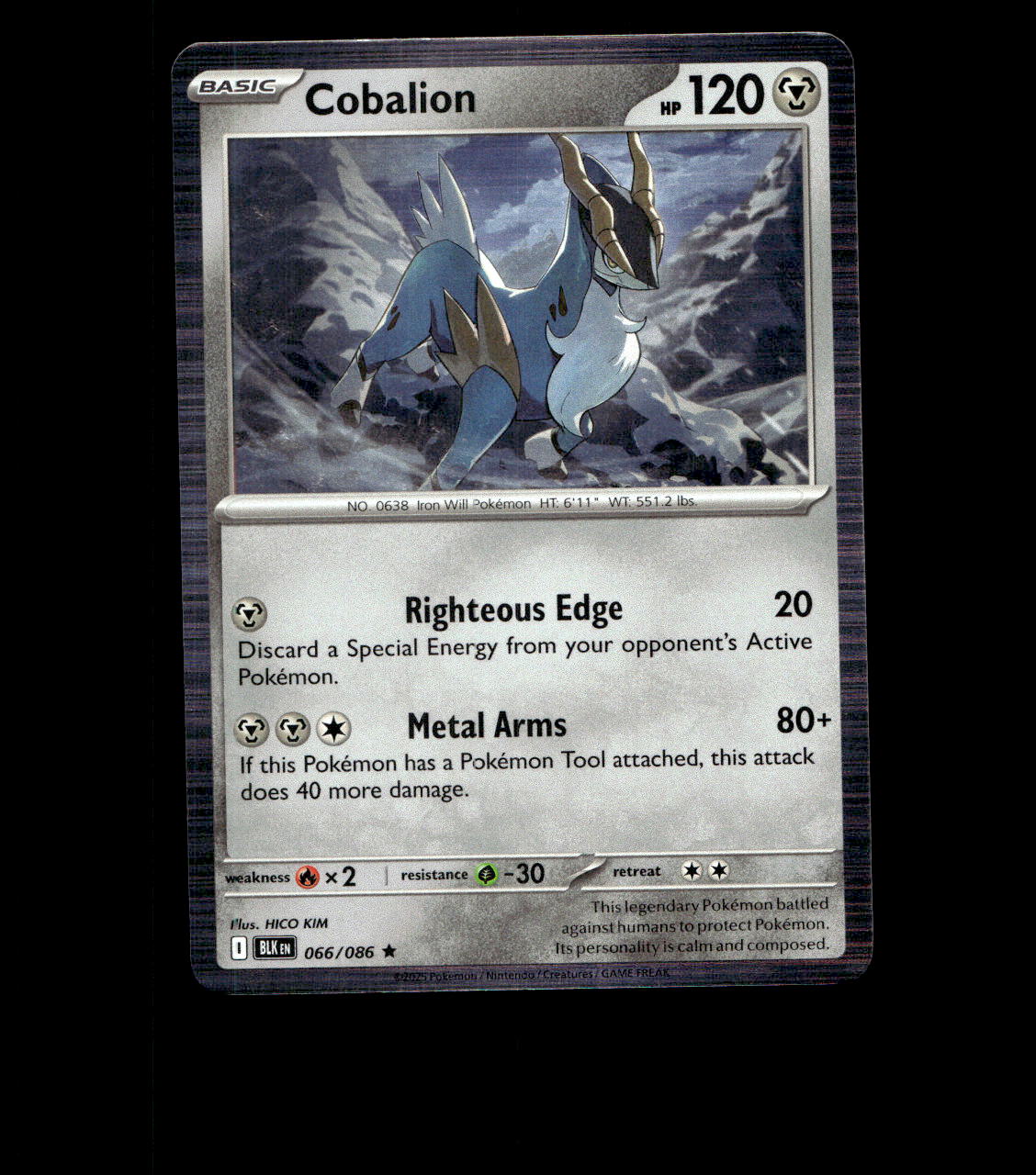Cobalion - 066/086 - Black Bolt - Holo Near Mint Pokemon Card TCG