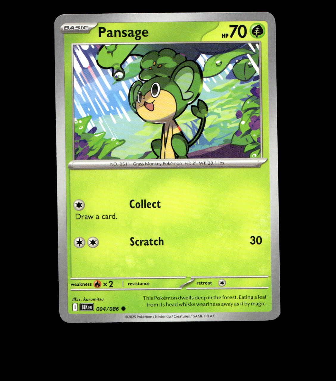 Pansage - 004/086 - Black Bolt - Near Mint Non Holo