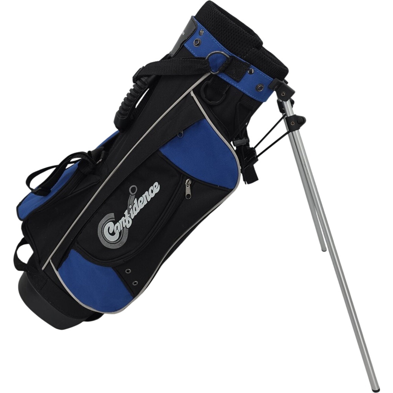 Confidence Junior Four Divider Golf Bag Blue And Black With Stand And Rain Hood
