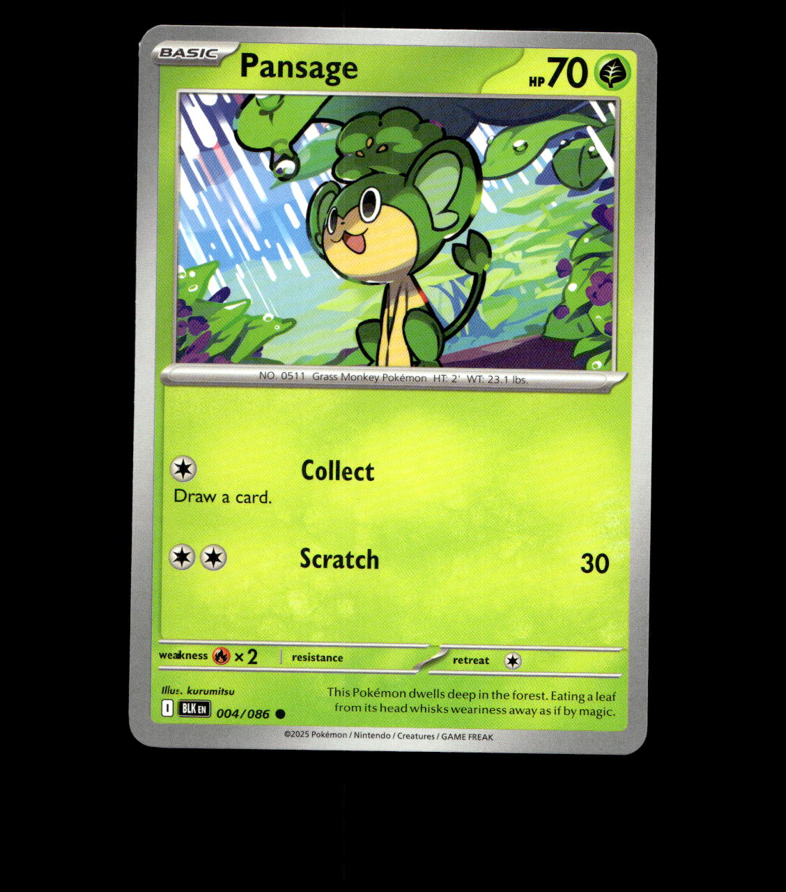 Pansage - 004/086 - Black Bolt - Near Mint Pokemon Card TCG