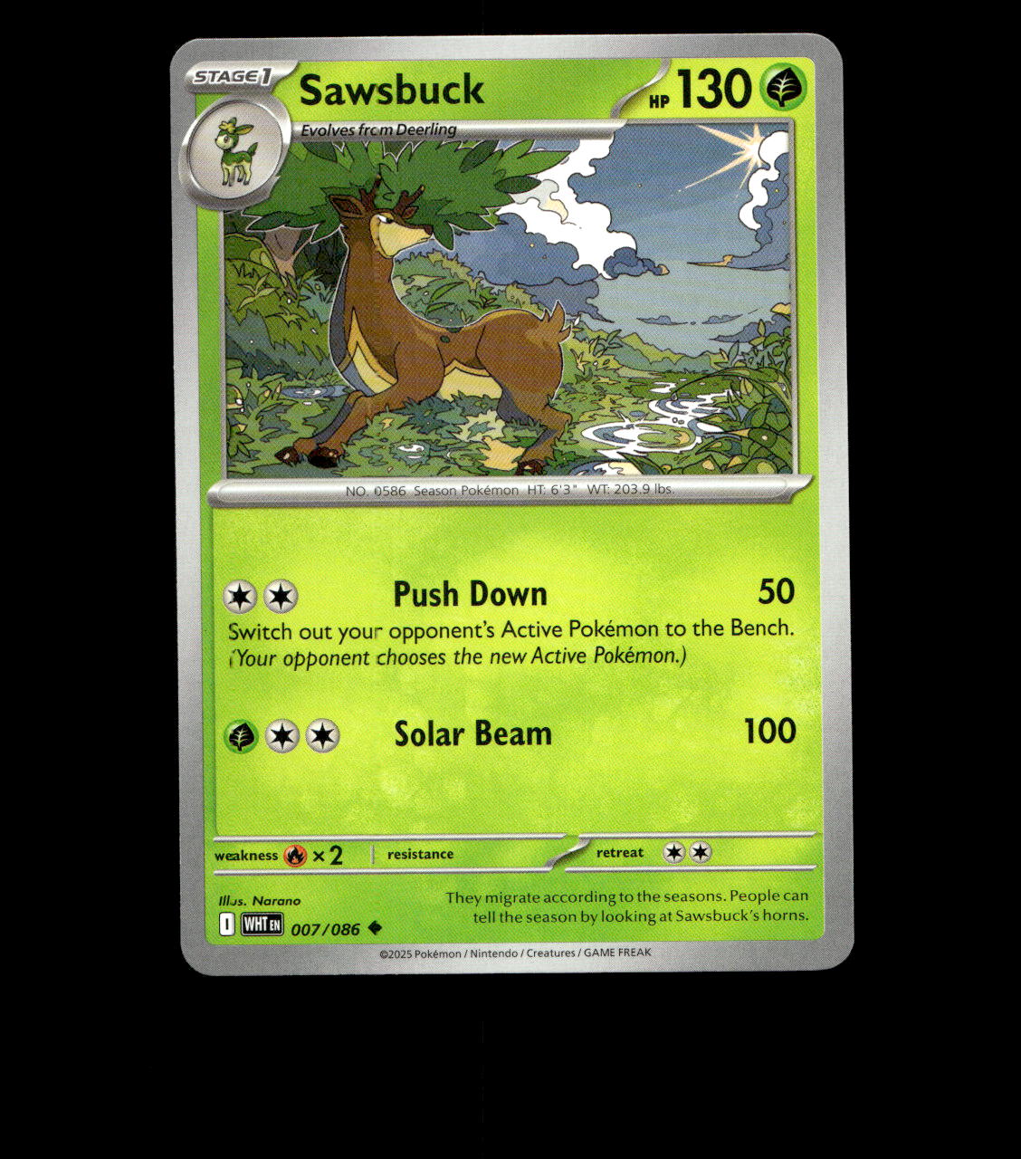 Sawsbuck – 007/086 – White Flare – Non Holo – Near Mint - Pokemon Card TCG