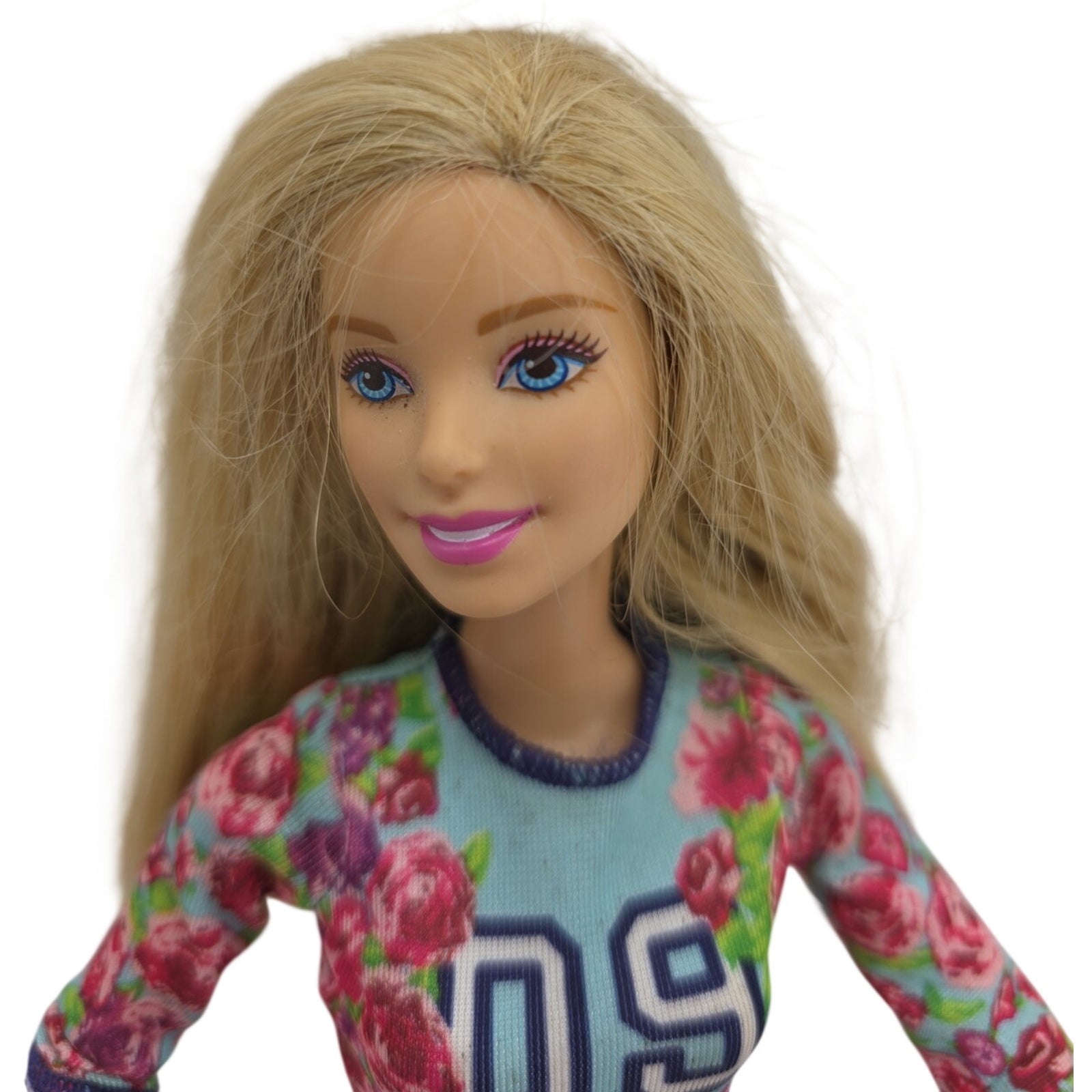 Barbie Fashion Doll Blonde Floral Top Striped Skirt Pink Pants Mattel CFN43