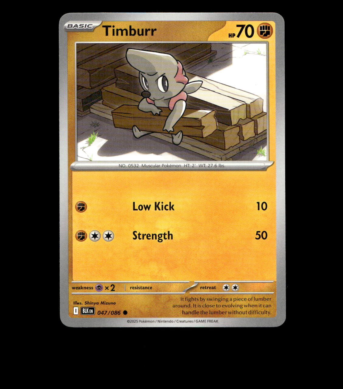 Timburr – 047/086 – Black Bolt – Non Holo – Near Mint - Pokemon Card TCG