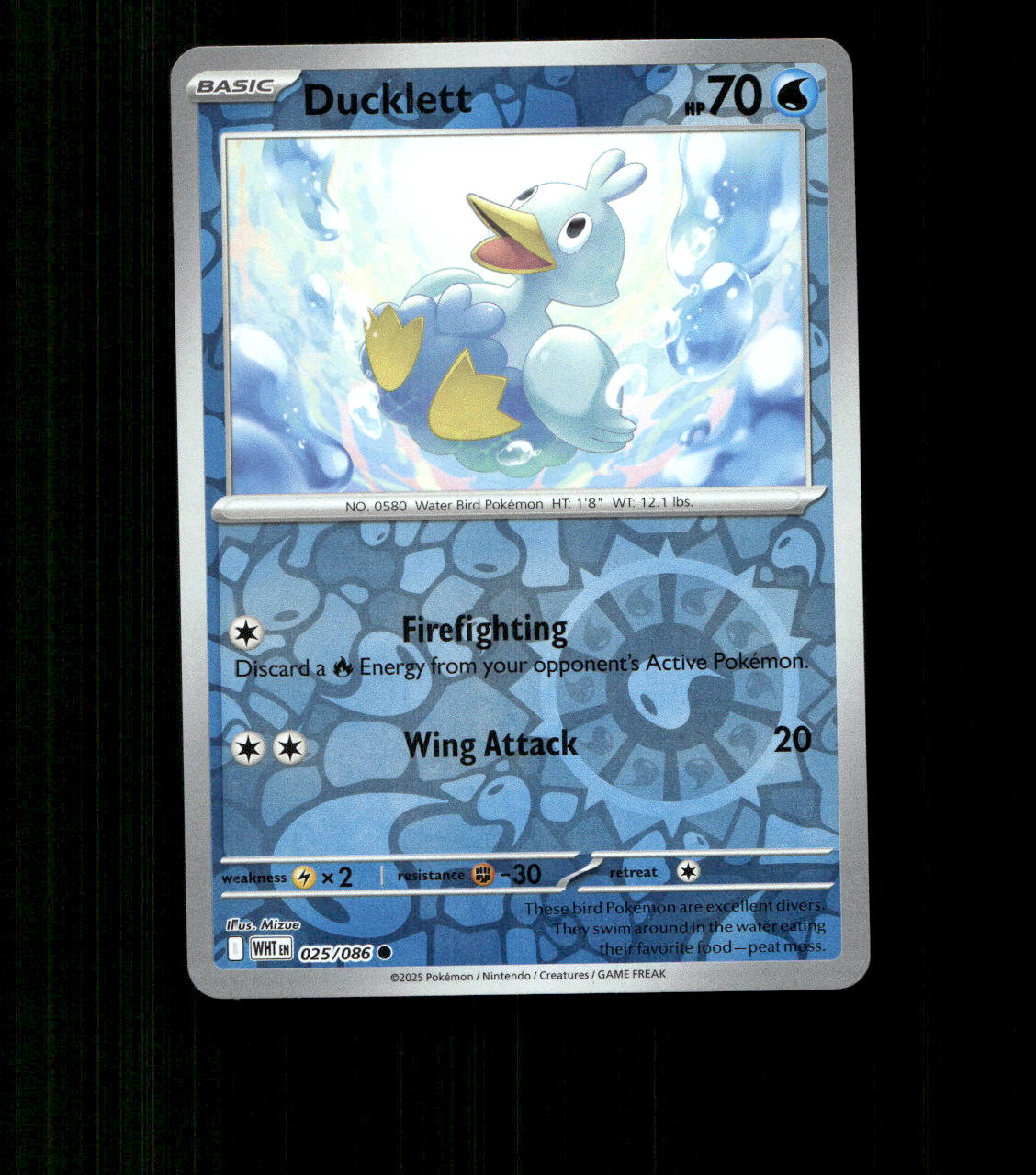 Ducklett – 025/086 – White Flare – Reverse Holo – Near Mint - Pokemon Card - TCG