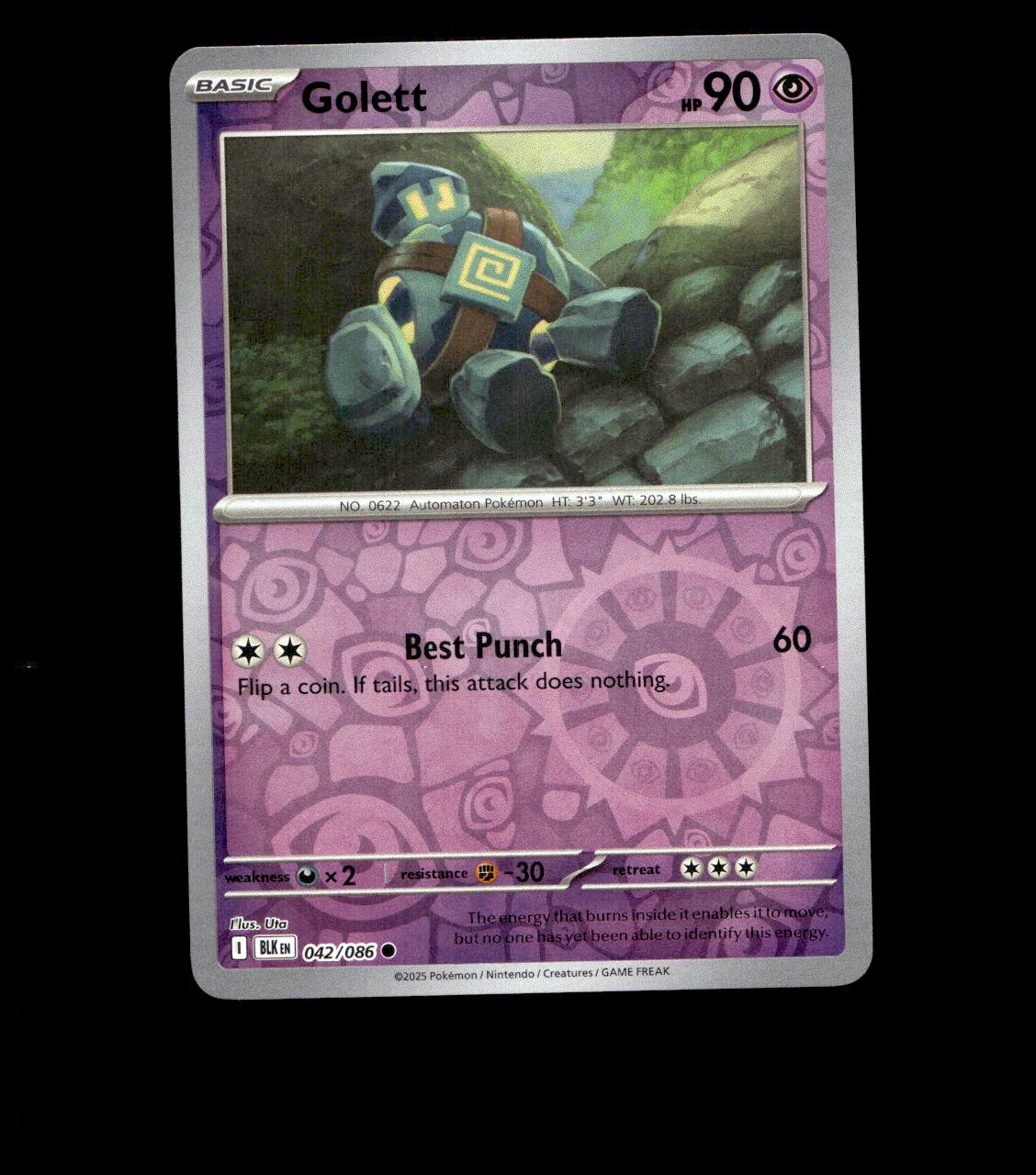 Golett - 042/086 - Black Bolt - Reverse Holo Near Mint