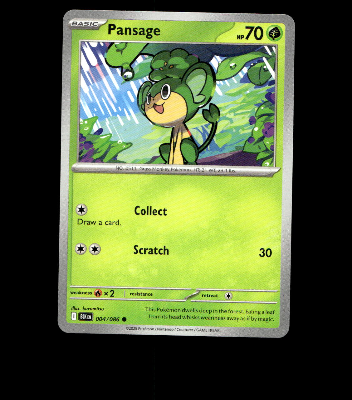 Pansage - 004/086 - Black Bolt - Near Mint Non Holo