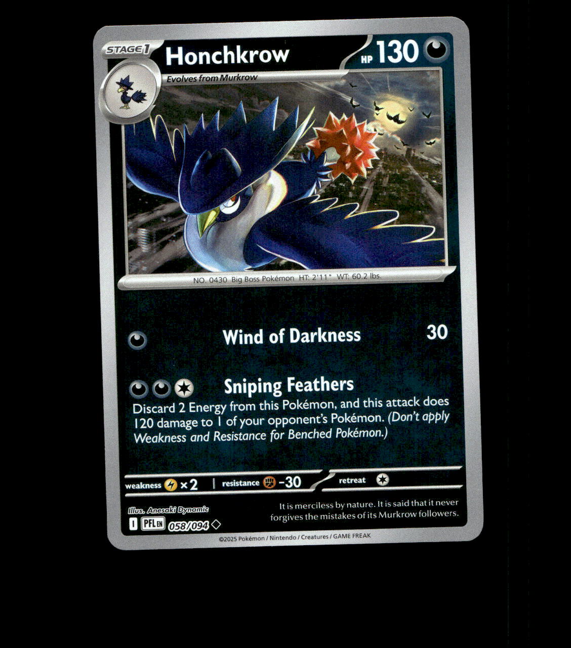 Honchkrow – 058/094 – Phantasmal Flames – Reverse Holo Near Mint