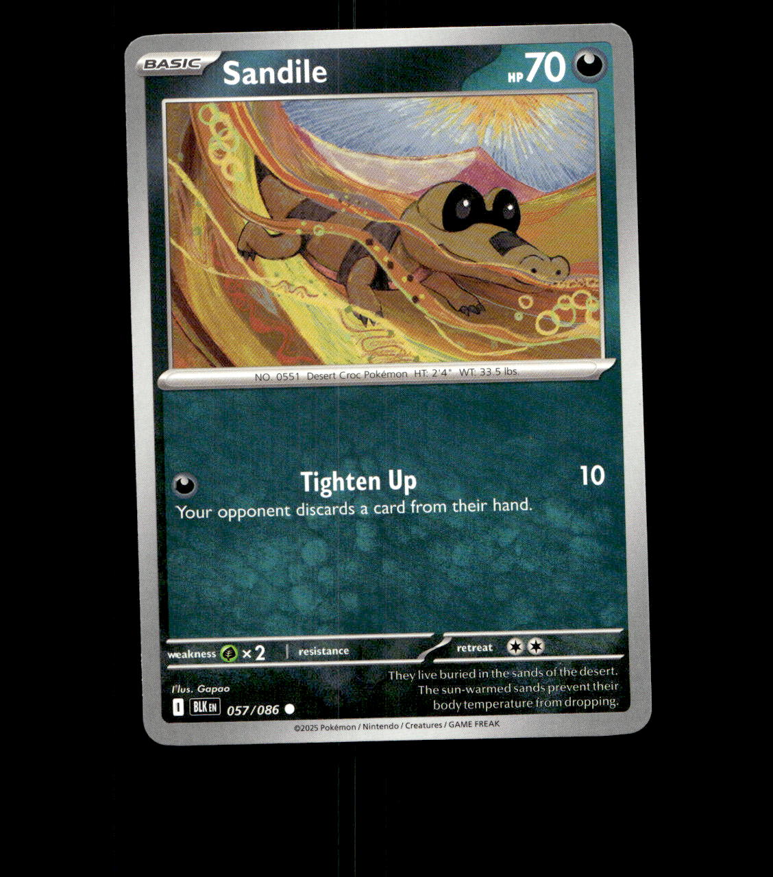 Sandile – 057/086 – Black Bolt – Non Holo – Near Mint Pokemon Card - TCG