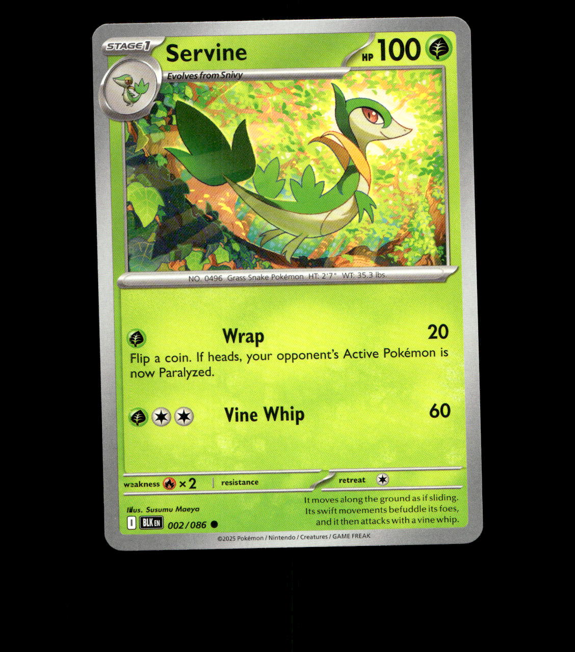 Servine – 002/086 – Black Bolt – Non Holo – Near Mint - Pokemon Card - TCG