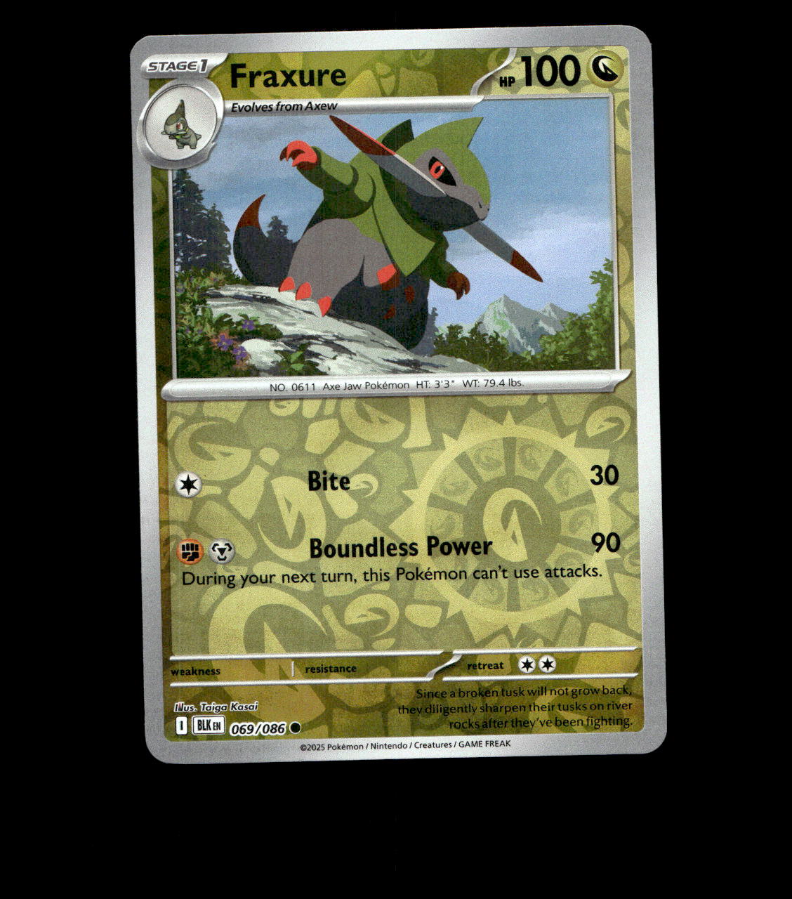 Fraxure – 069/086 – Black Bolt – Reverse Holo – Near Mint - Pokemon Card - TCG