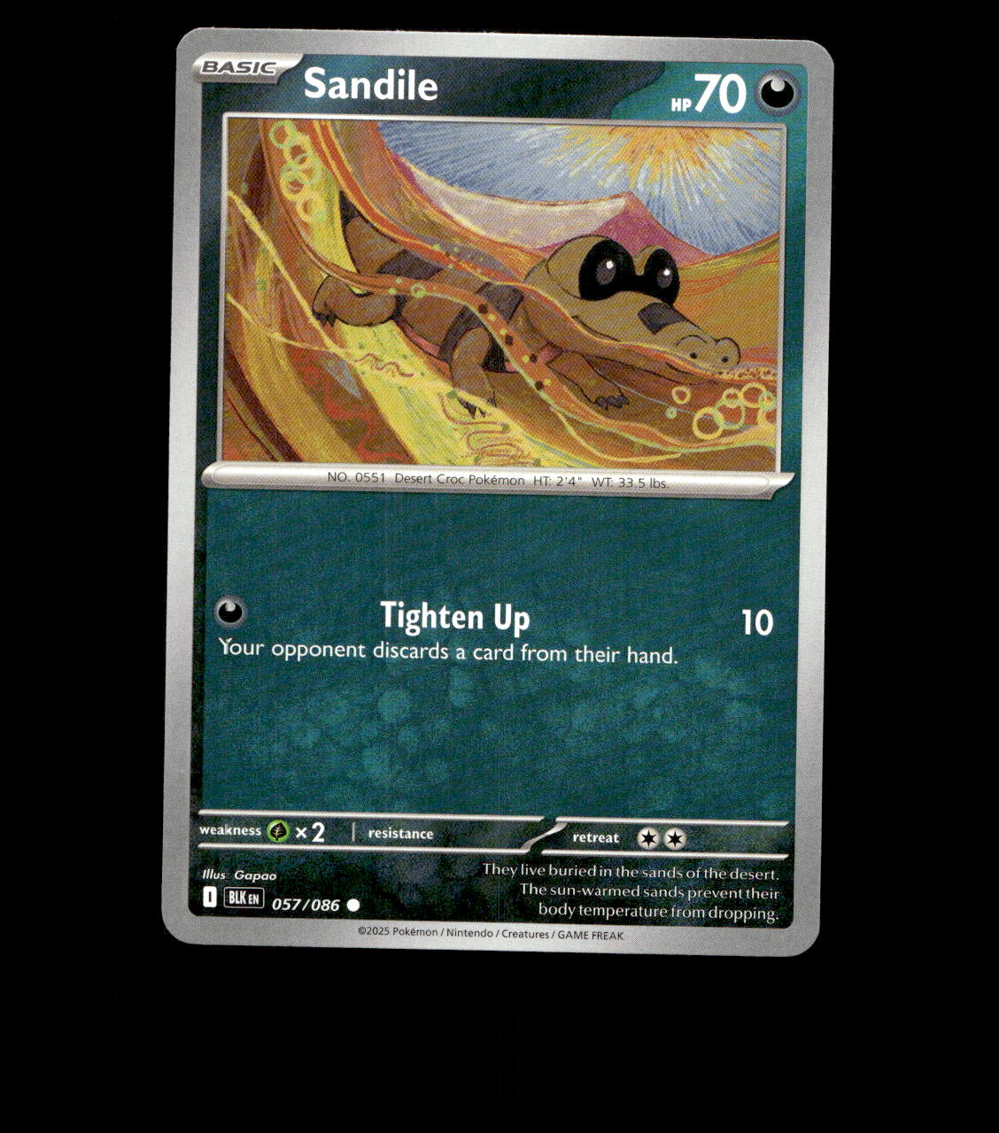 Sandile – 057/086 – Black Bolt – Non Holo – Near Mint - Pokemon Card - TCG