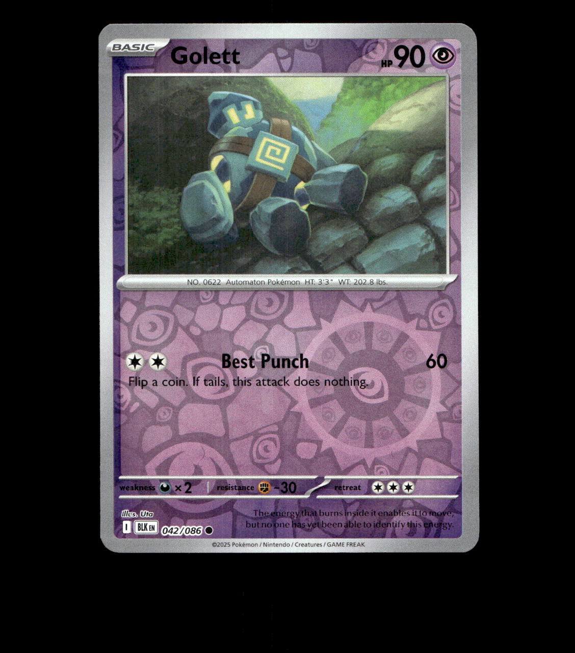 Golett - 042/086 - Black Bolt - Reverse Holo Near Mint