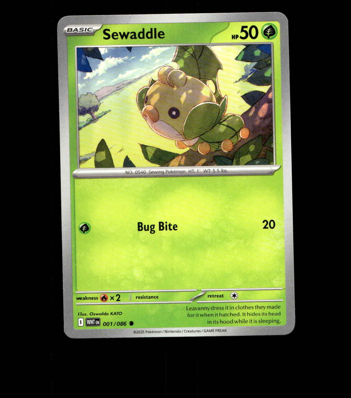 Sewaddle – 001/086 – White Flare – Non Holo – Near Mint - Pokemon Card - TCG