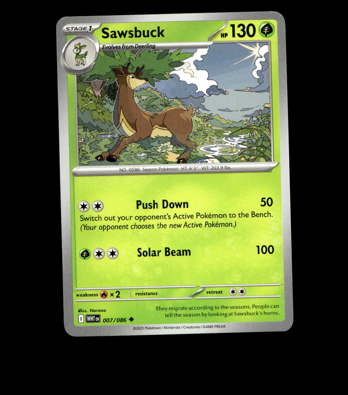 Sawsbuck – 007/086 – White Flare – Non Holo – Near Mint - Pokemon Card - TCG
