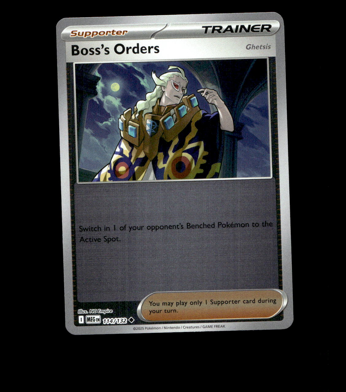 Boss’s Orders (Ghetsis) – 114/132 – Mega Evolution – Reverse Holo – Near Mint