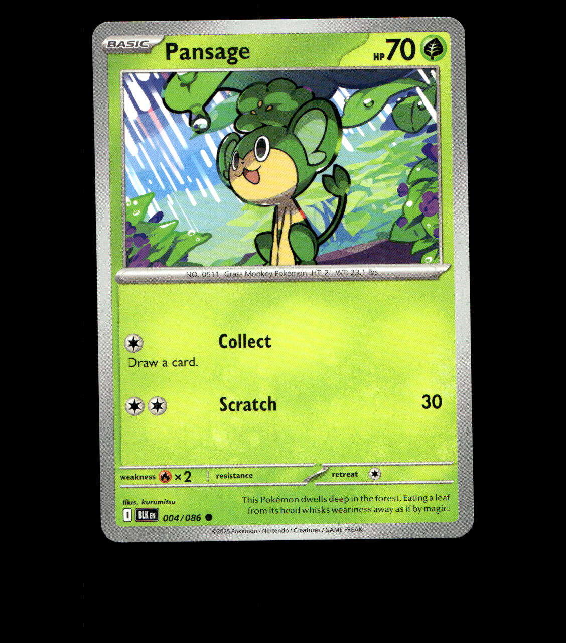 Pansage - 004/086 - Black Bolt - Near Mint Non Holo