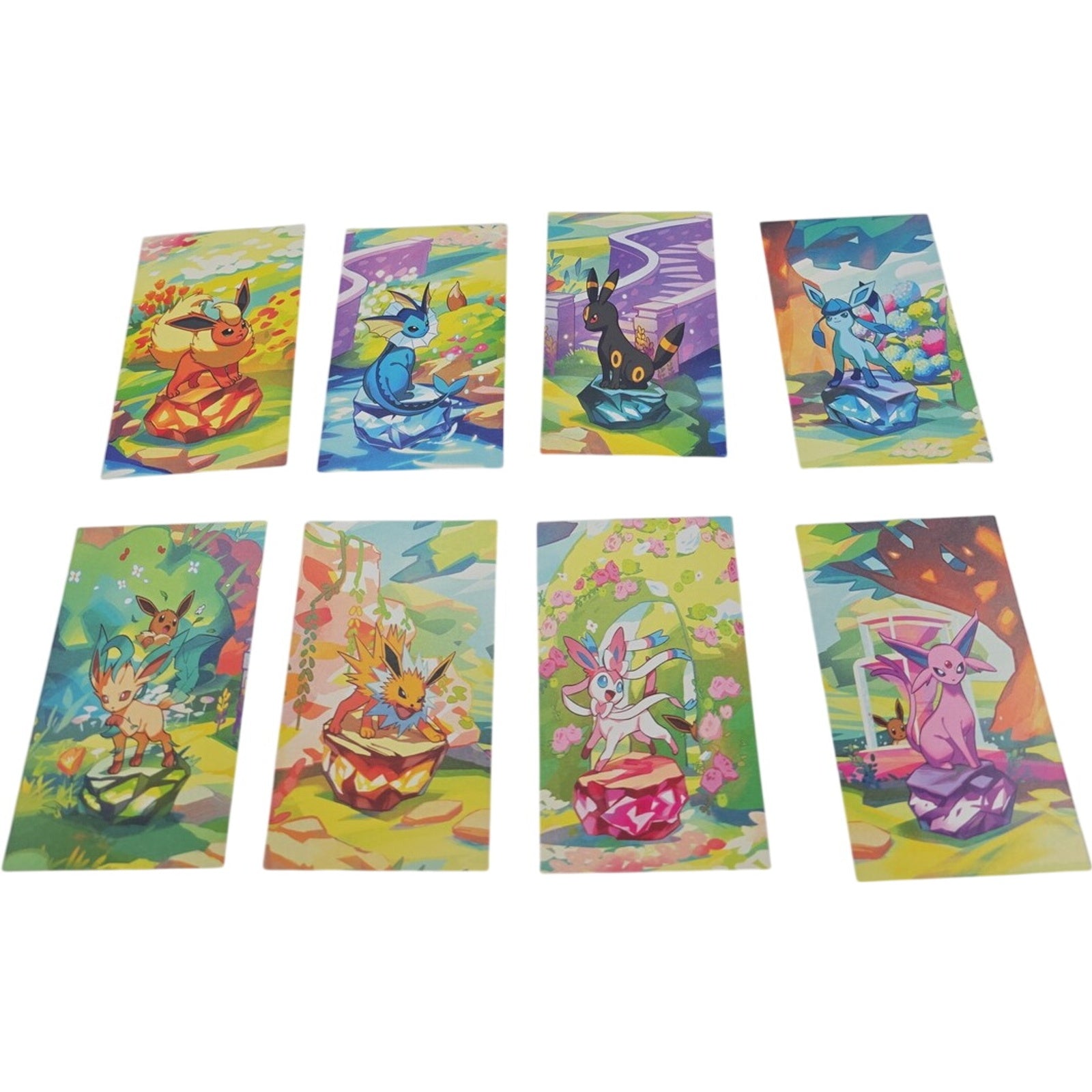 Pokemon Prismatic Evolutions Mini Tin Art Cards Full Set Display 8 Cards