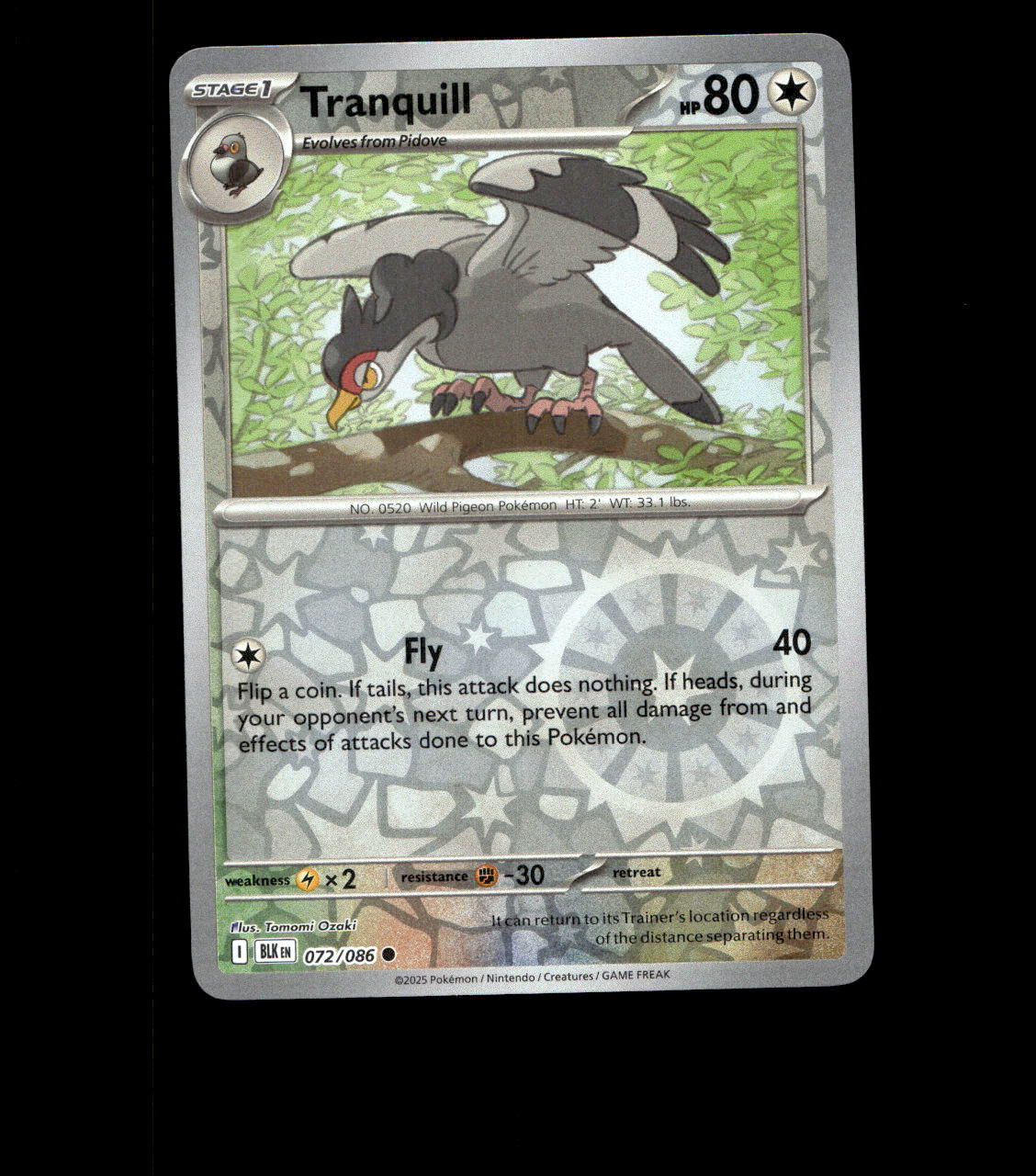Tranquill - 072/086 - Black Bolt - Reverse Holo Near Mint