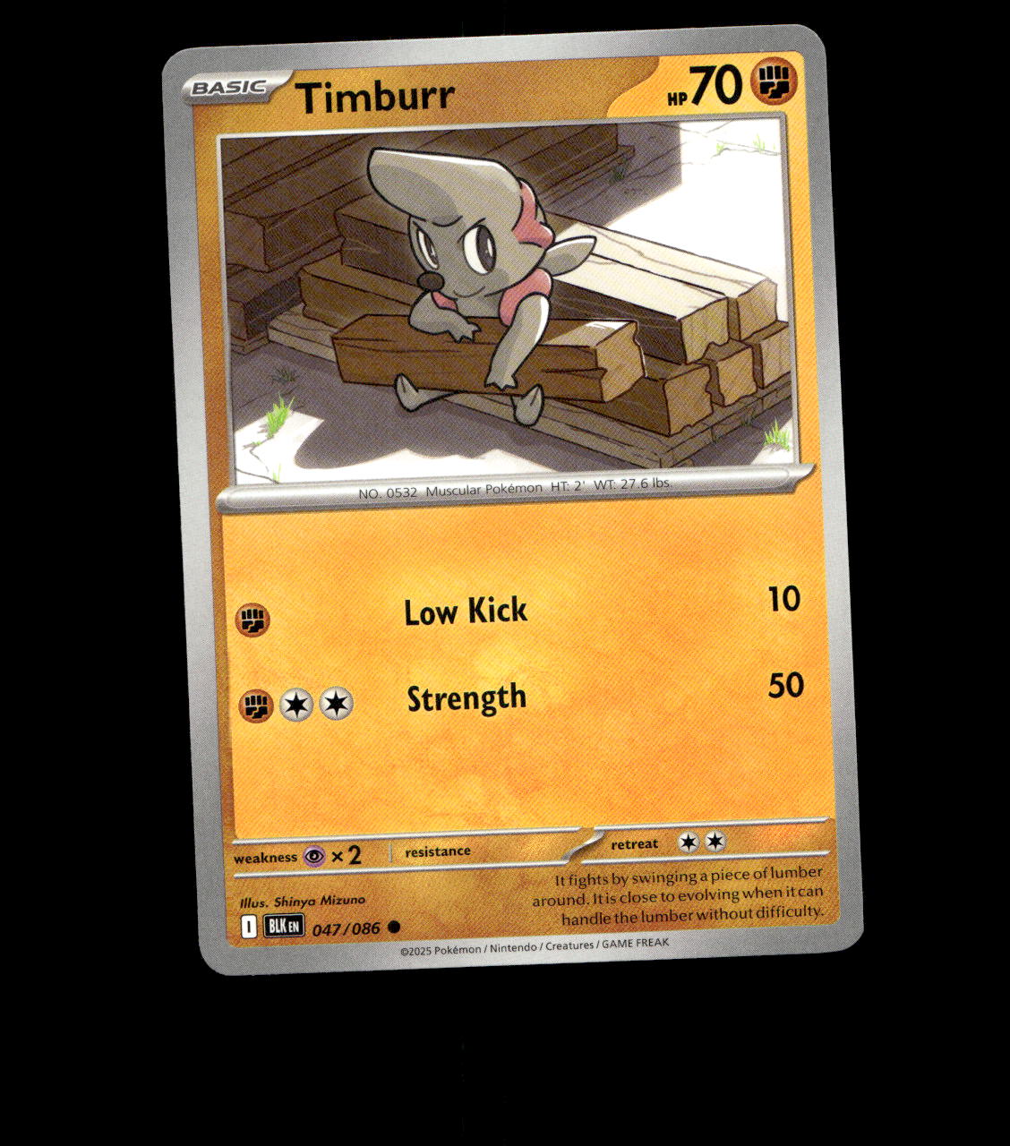 Timburr – 047/086 – Black Bolt – Non Holo – Near Mint - Pokemon Card - TCG