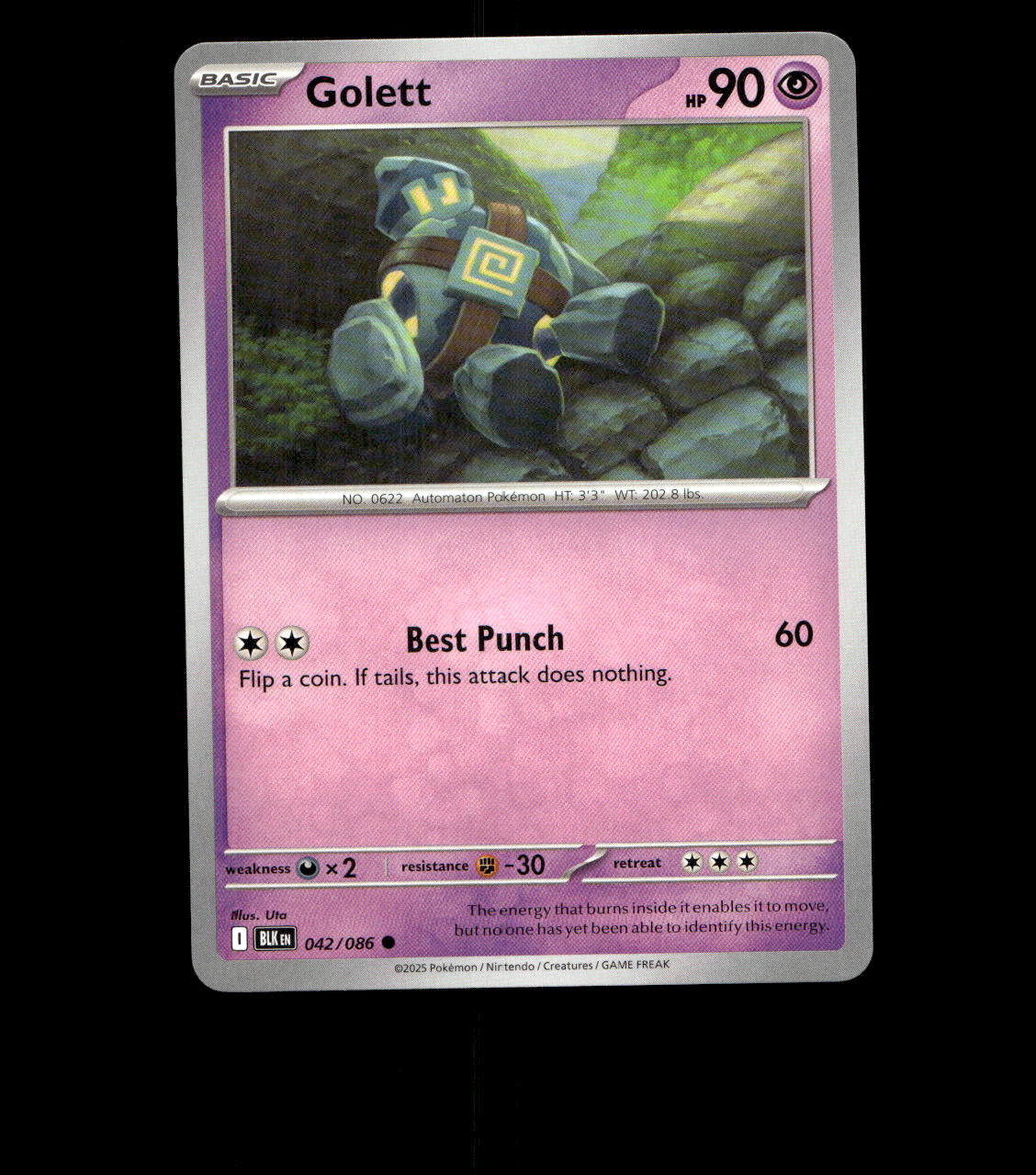 Golett – 042/086 – Black Bolt – Non Holo – Near Mint - Pokemon Card - TCG
