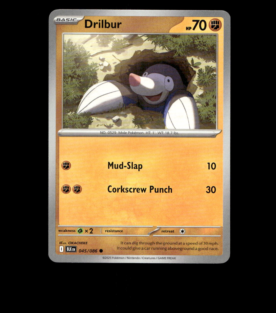 Drilbur – 045/086 – Black Bolt – Non Holo – Near Mint - Pokemon Card - TCG