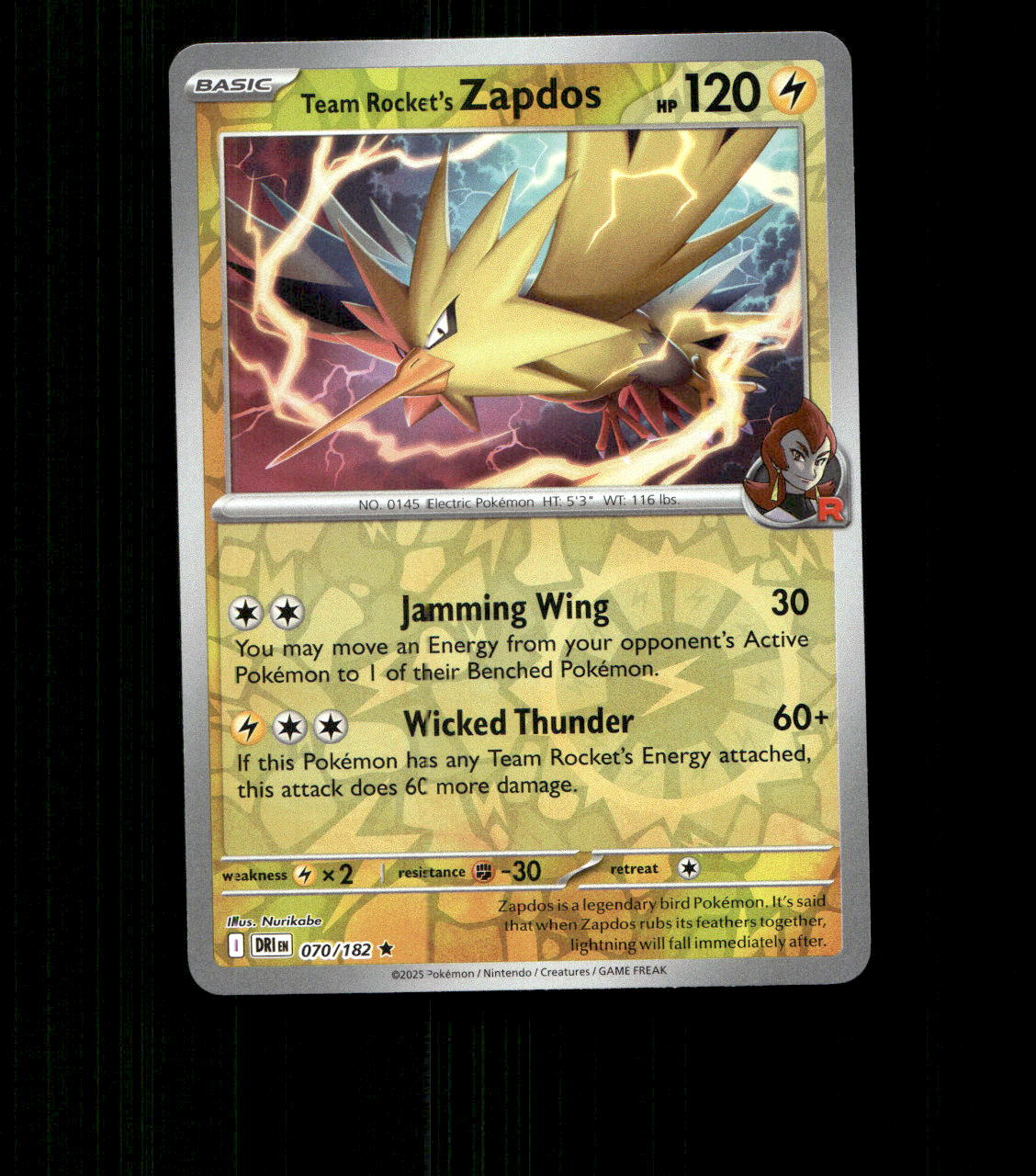 Team Rocket’s Zapdos – 070/182 – Destined Rivals – Reverse Holo – Near Mint