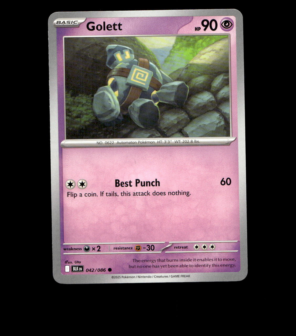 Golett - 042/086 - Black Bolt - Near Mint - Non Holo - Pokemon Card TCG