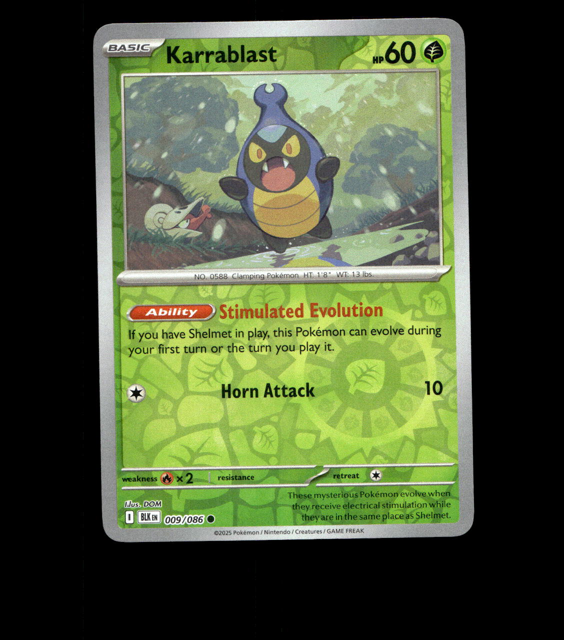 Karrablast – 009/086 – Black Bolt – Reverse Holo – Near Mint - Pokemon Card TCG