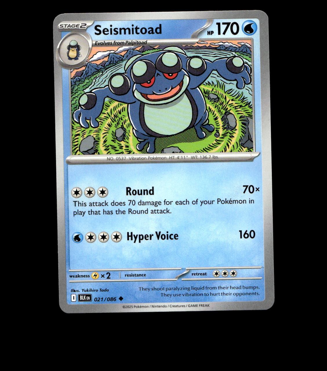 Seismitoad – 021/086 – Black Bolt – Non Holo – Near Mint - Pokemon Card - TCG