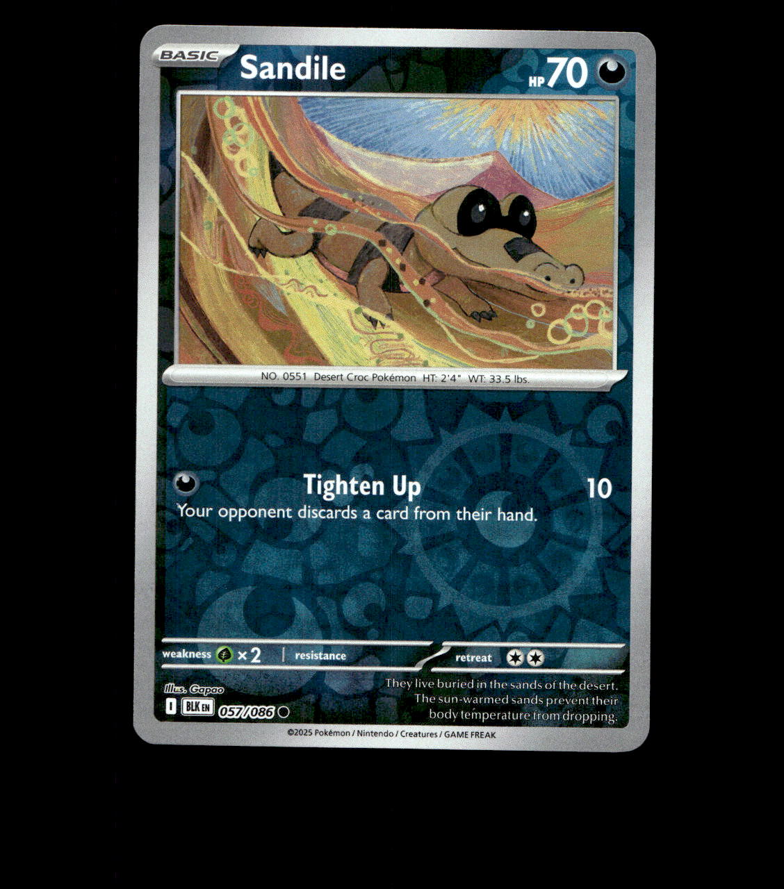 Sandile – 057/086 – Black Bolt – Reverse Holo – Near Mint - Pokemon Card - TCG