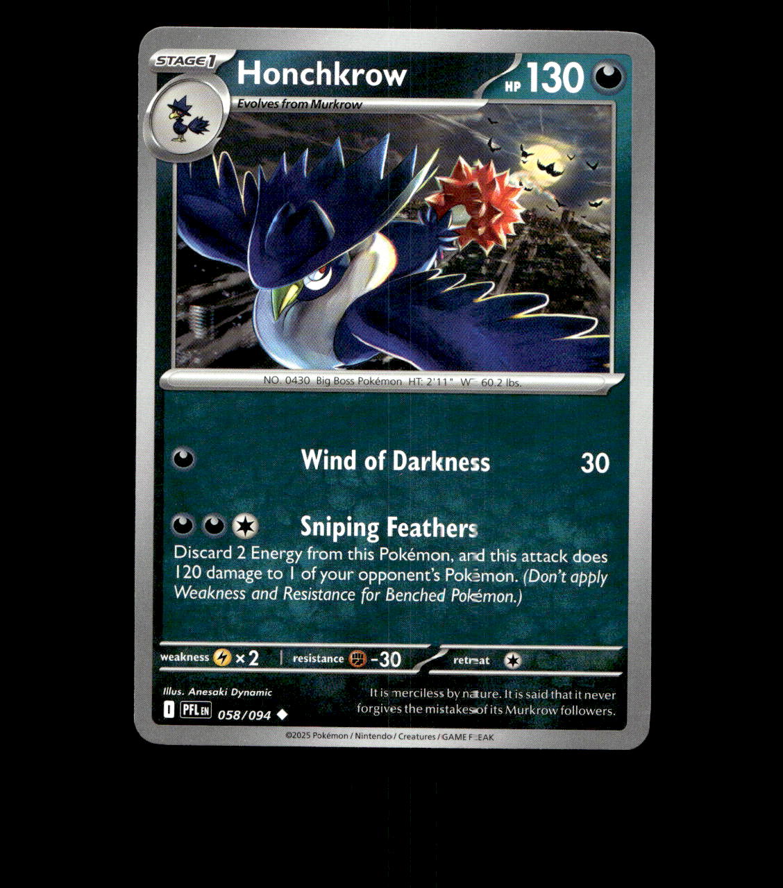Honchkrow - 058/094 - Phantasmal Flames - Near Mint Non Holo