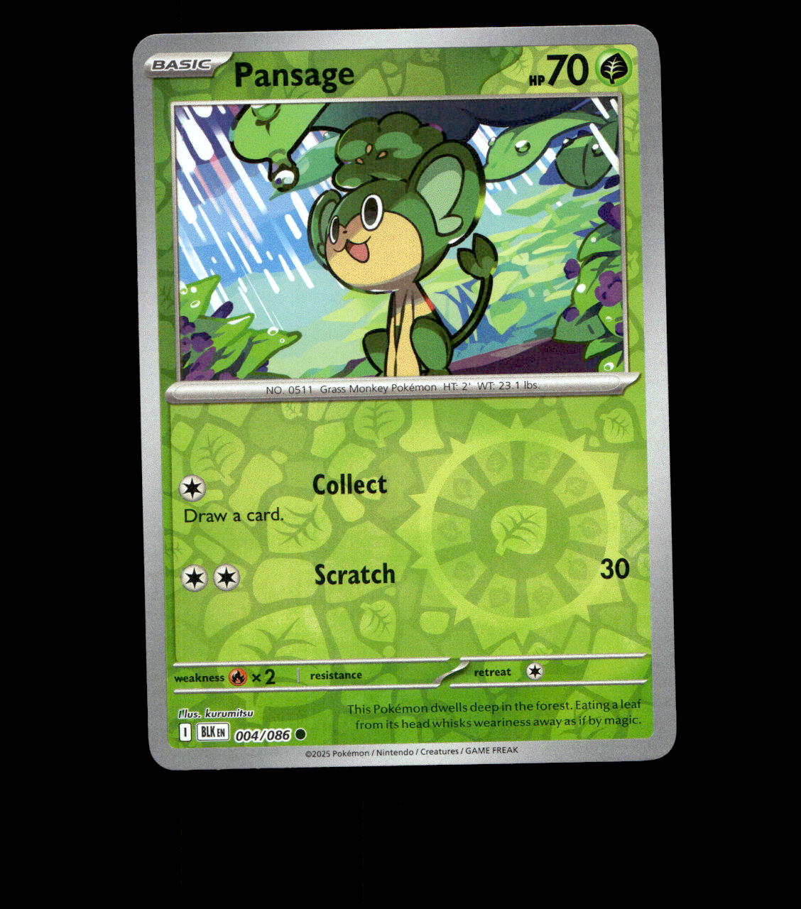 Pansage – 004/086 – Black Bolt – Reverse Holo – Near Mint - Pokemon Card - TCG