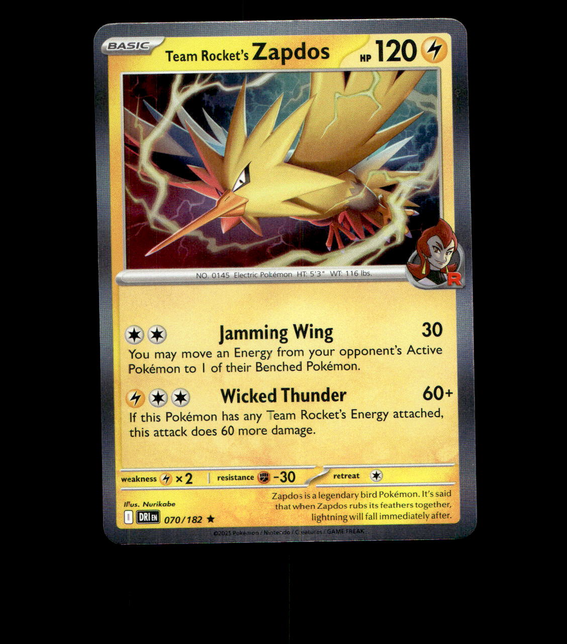 Team Rocket’s Zapdos – 070/182 – Destined Rivals – Holo – Near Mint
