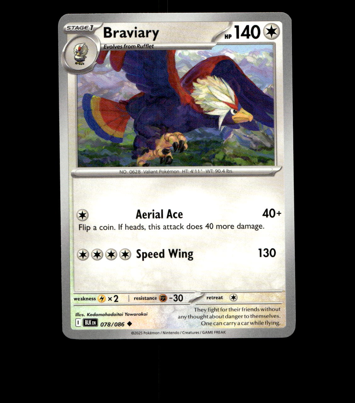 Braviary – 078/086 – Black Bolt – Non Holo – Near Mint