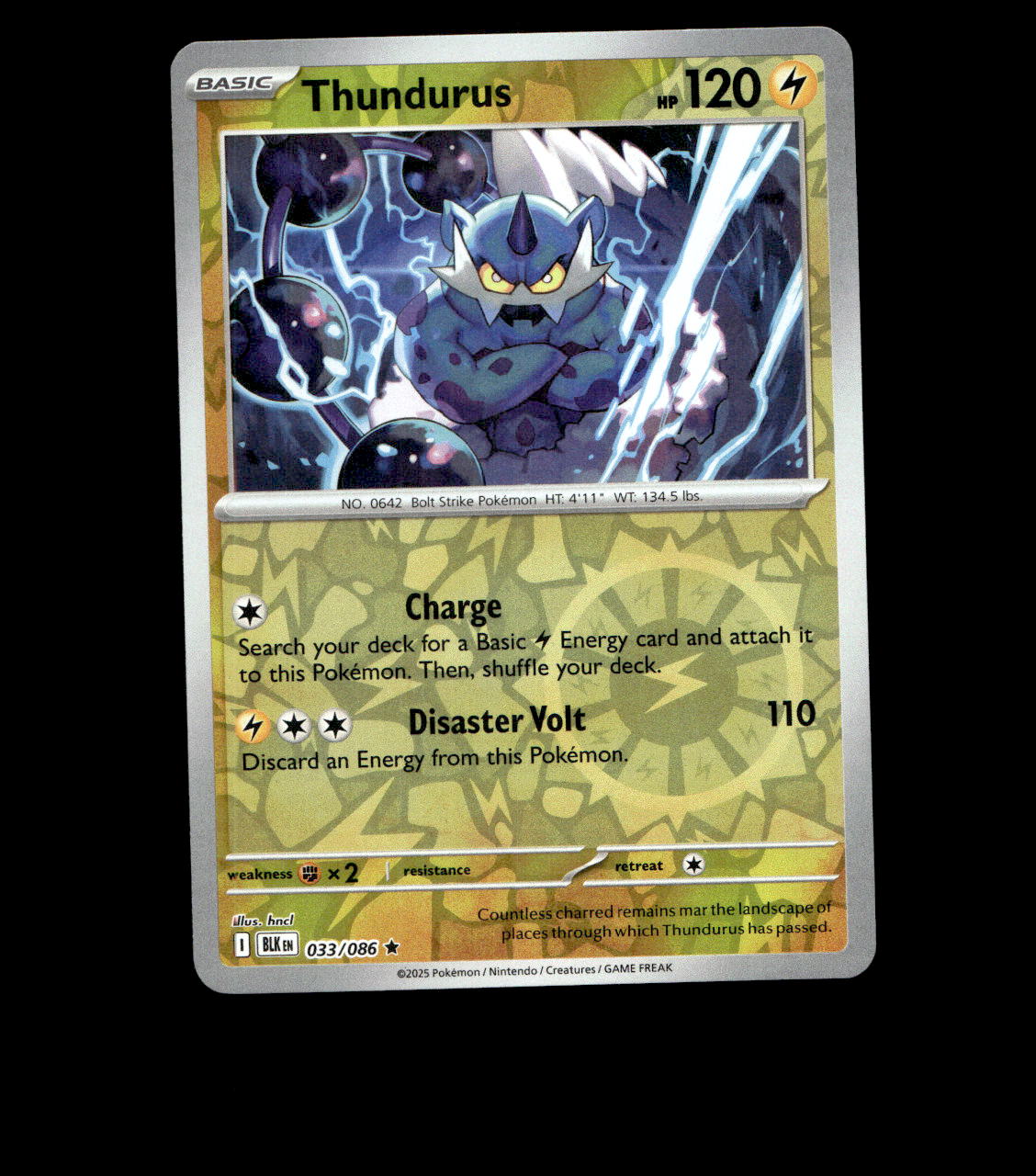 Thundurus – 033/086 – Black Bolt – Reverse Holo – Near Mint