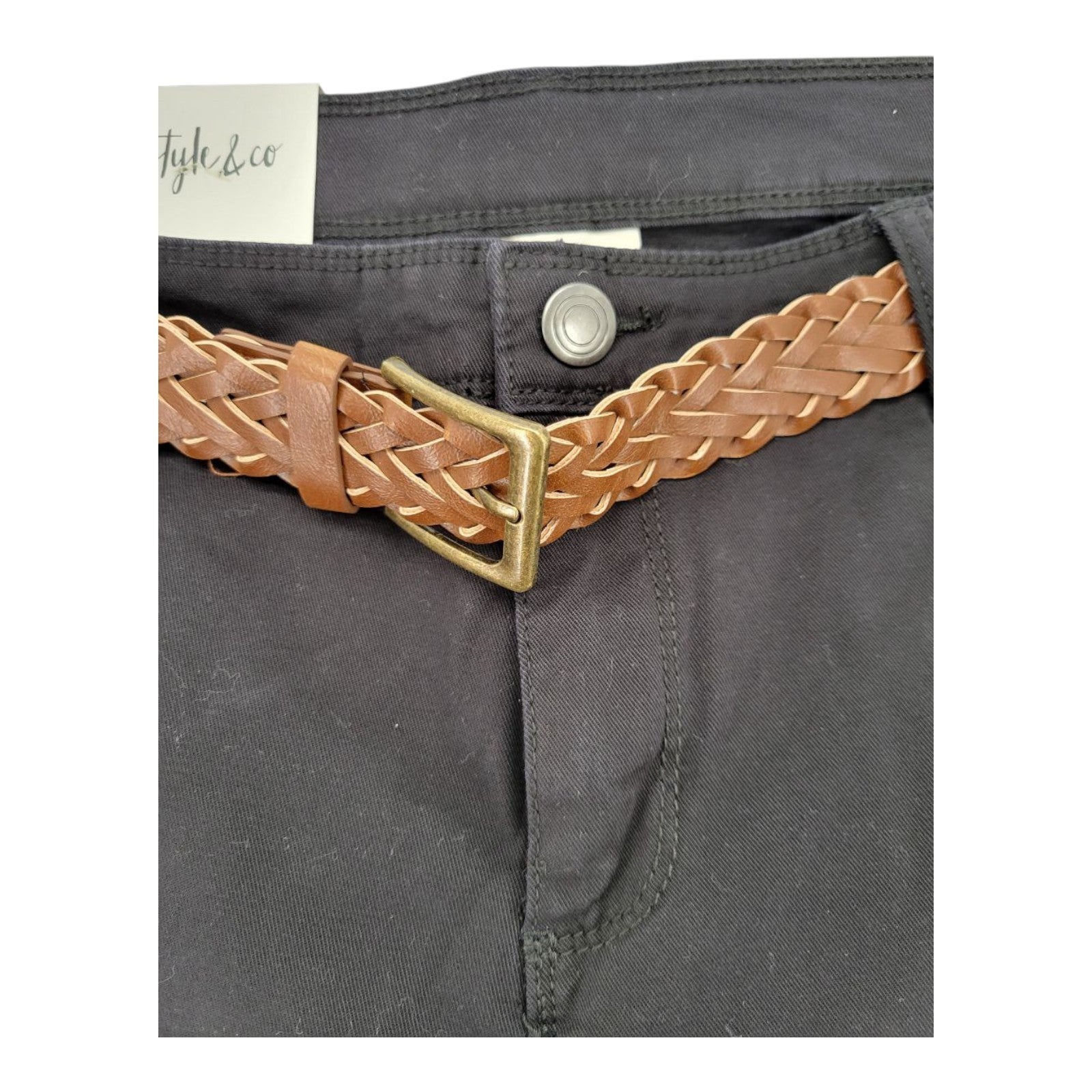 NEW Style & Co Women's Plus Mid Rise Bermuda Belted Shorts Black Size 16W