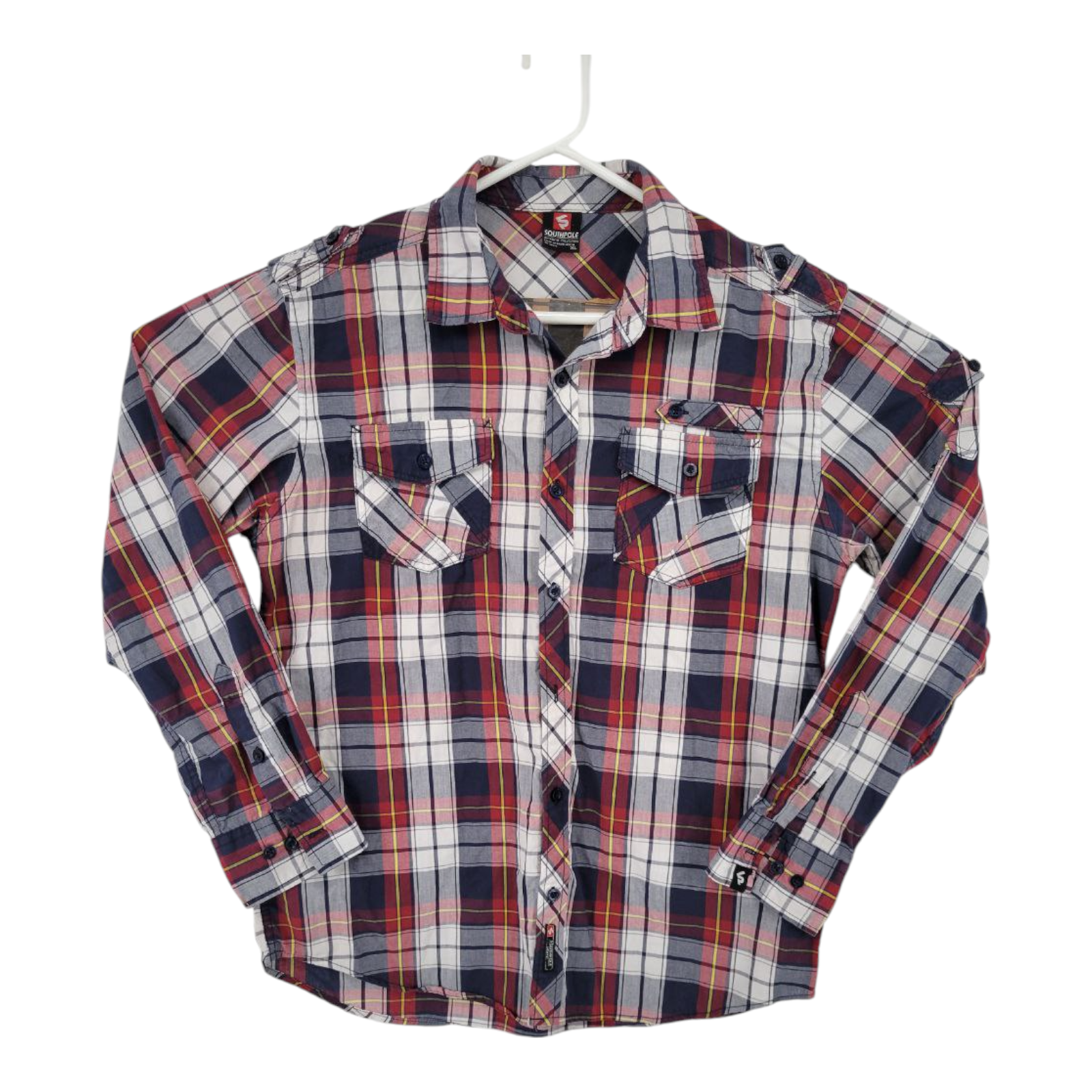 Southpole Mens Long Sleeve Plaid Shirt Red Blue Plaid Button Up Size XL