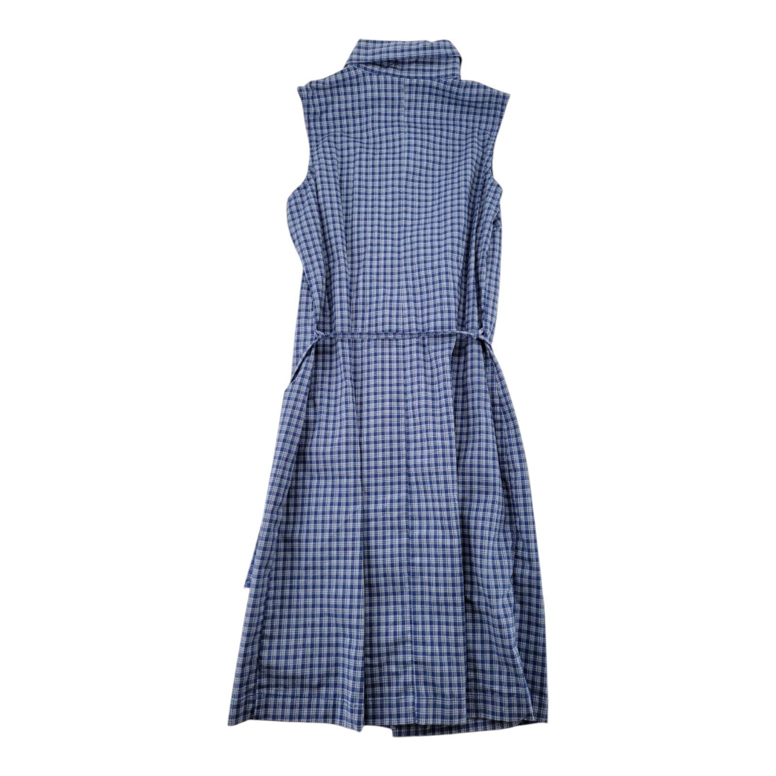 Faded Glory Stretch Blue Plaid Sleeveless Shirt Dress Tie Waist Size Small 4/6