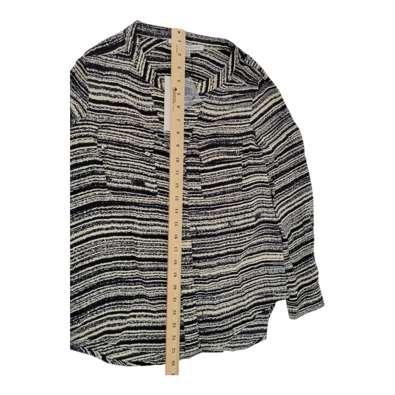 Collective Concepts Women's Black Cream Abstract Stripe Blouse XS Long Sleeve