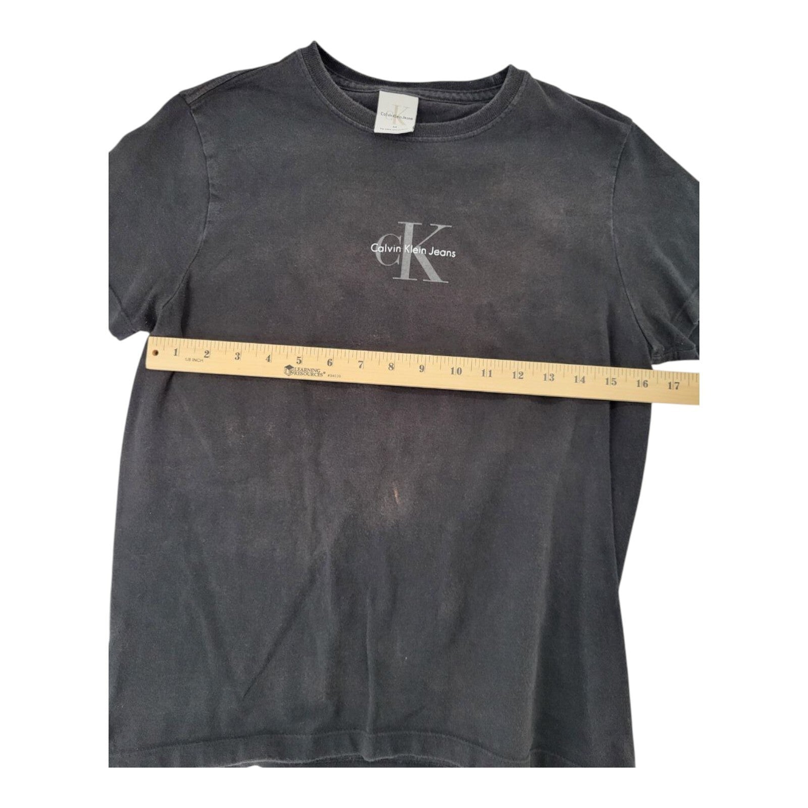 Calvin Klein Jeans Black CK Logo Distressed Look T-Shirt Womens Size M